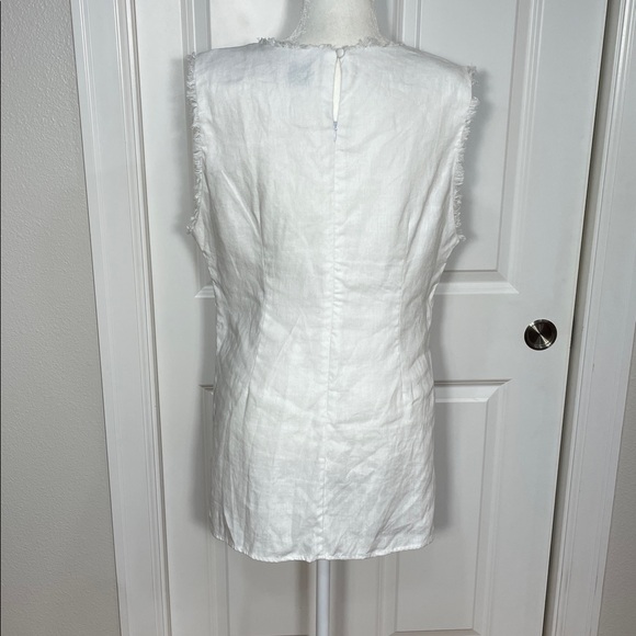 DISSH Nellie White Linen Tunic Top Size 12 Fringe Sleeveless Side Slits - Picture 9 of 16